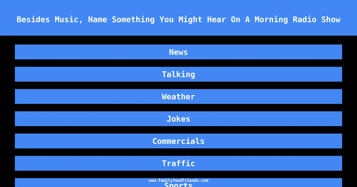 Besides Music, Name Something You Might Hear On A Morning Radio Show answer