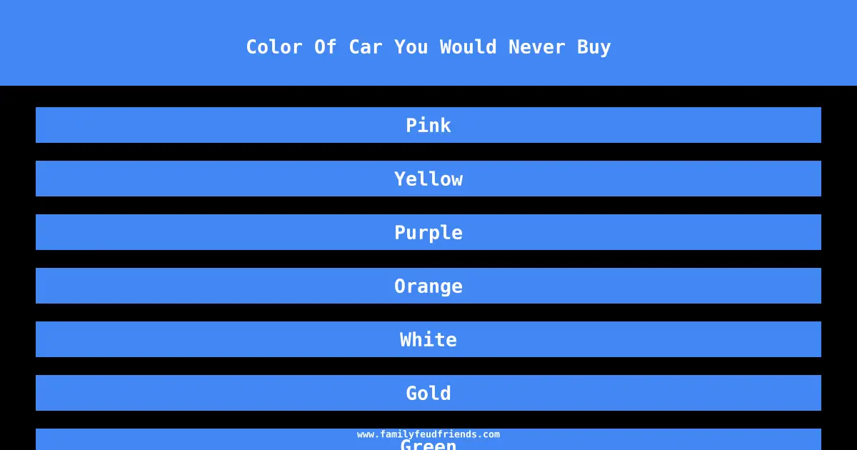 Color Of Car You Would Never Buy answer