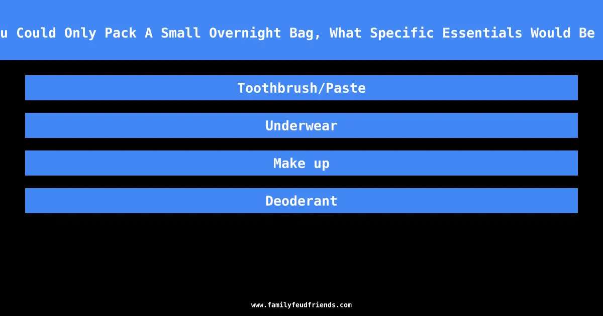 If You Could Only Pack A Small Overnight Bag, What Specific Essentials Would Be In It answer