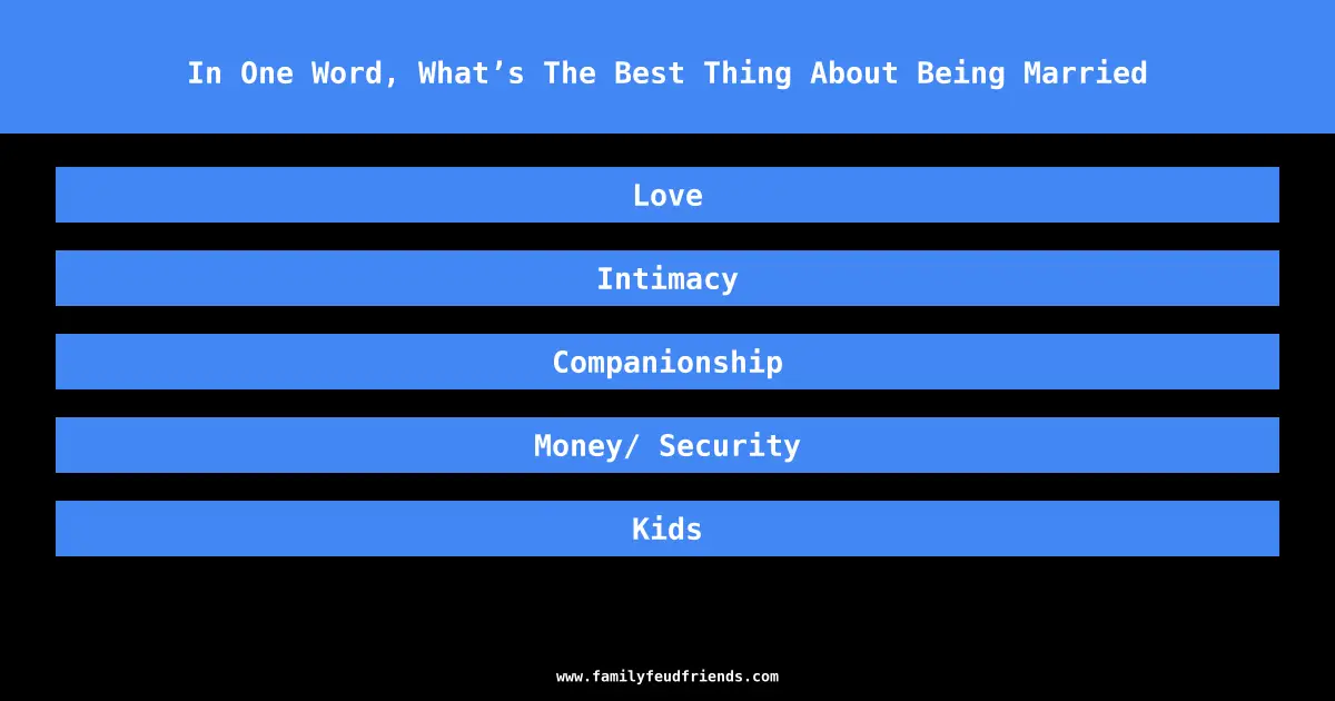 In One Word, What’s The Best Thing About Being Married answer