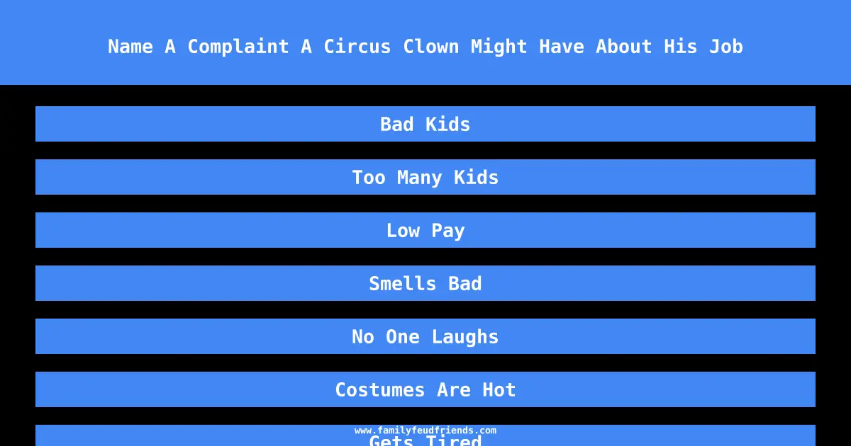 Name A Complaint A Circus Clown Might Have About His Job answer