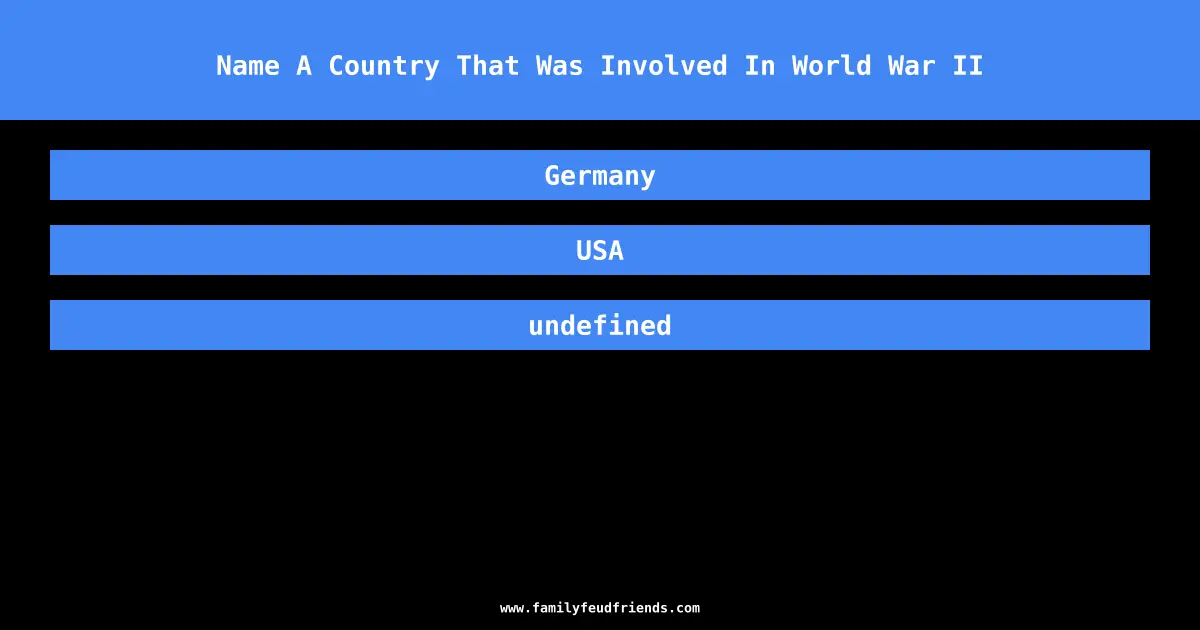 Name A Country That Was Involved In World War II answer