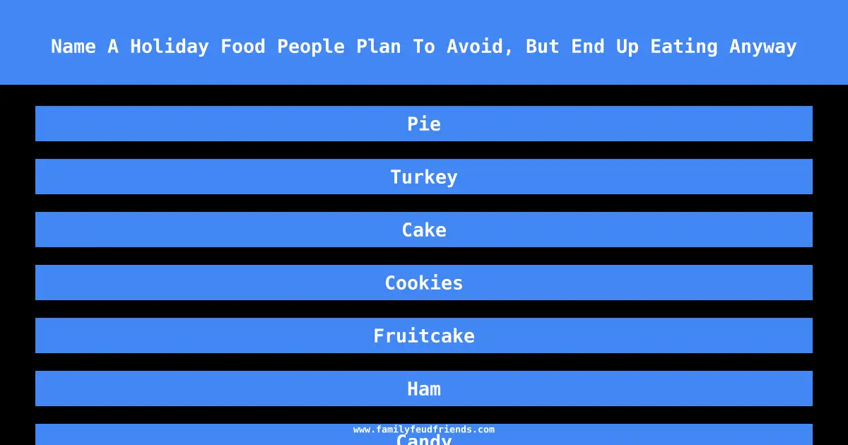 Name A Holiday Food People Plan To Avoid, But End Up Eating Anyway answer