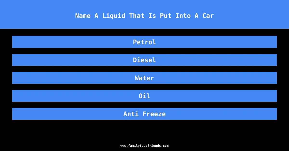 Name A Liquid That Is Put Into A Car answer