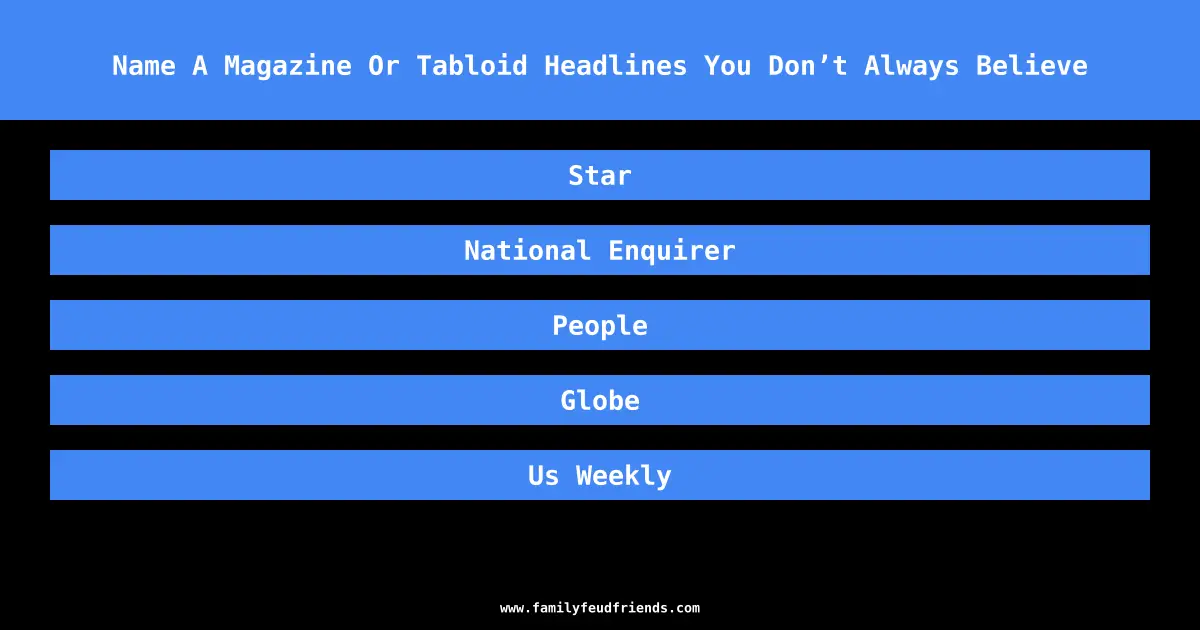 Name A Magazine Or Tabloid Headlines You Don’t Always Believe answer