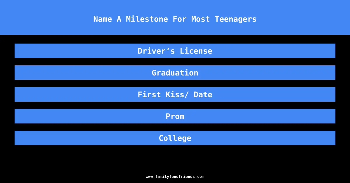 Name A Milestone For Most Teenagers answer