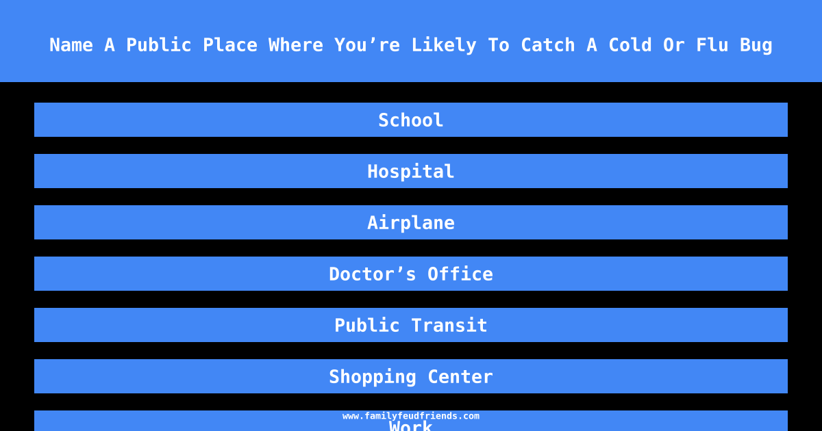 Name A Public Place Where You’re Likely To Catch A Cold Or Flu Bug answer