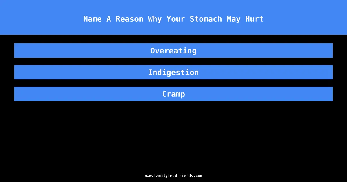 Name A Reason Why Your Stomach May Hurt answer