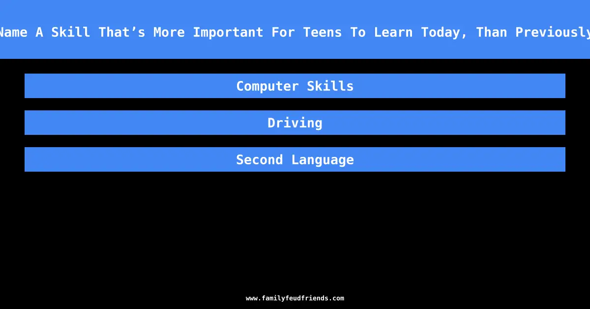 Name A Skill That’s More Important For Teens To Learn Today, Than Previously answer