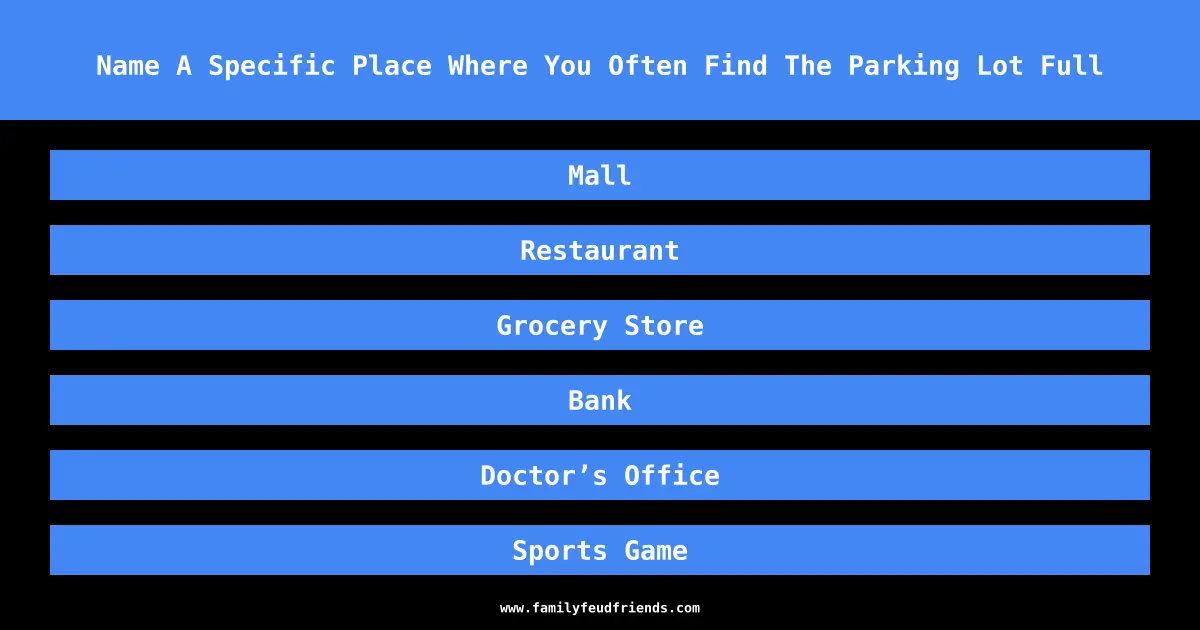 Name A Specific Place Where You Often Find The Parking Lot Full answer
