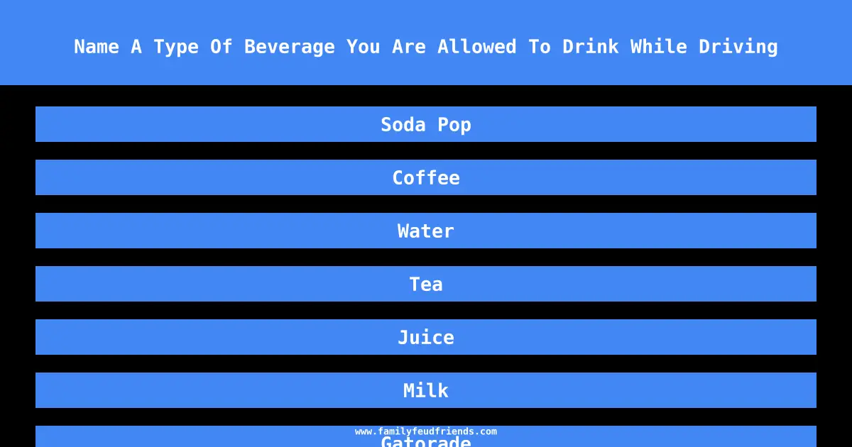 Name A Type Of Beverage You Are Allowed To Drink While Driving answer
