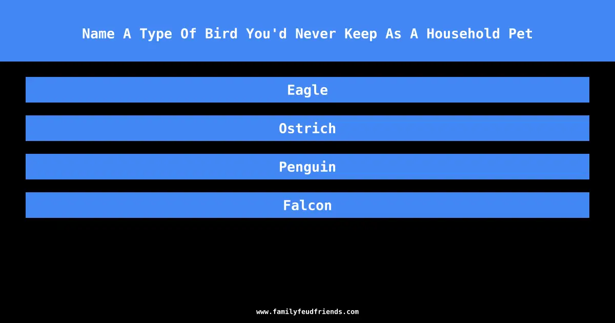 Name A Type Of Bird You'd Never Keep As A Household Pet answer