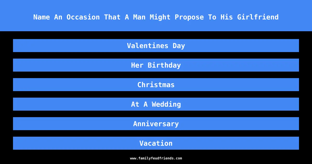 Name An Occasion That A Man Might Propose To His Girlfriend answer