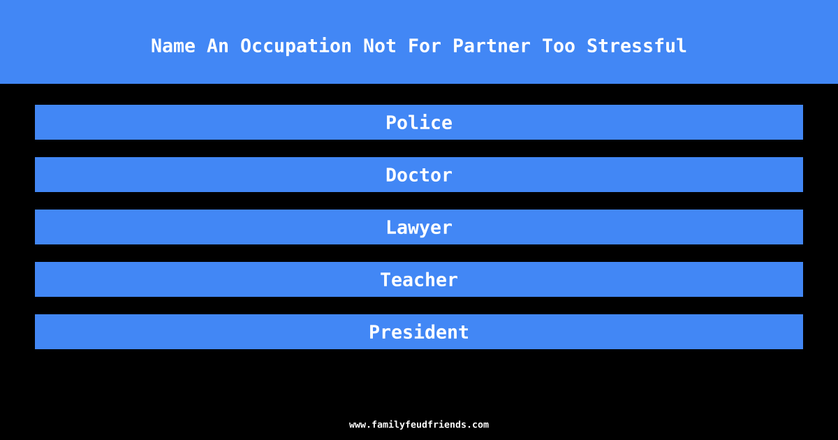 Name An Occupation Not For Partner Too Stressful answer