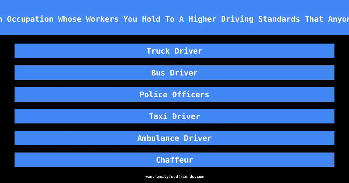 Name An Occupation Whose Workers You Hold To A Higher Driving Standards That Anyone Else answer
