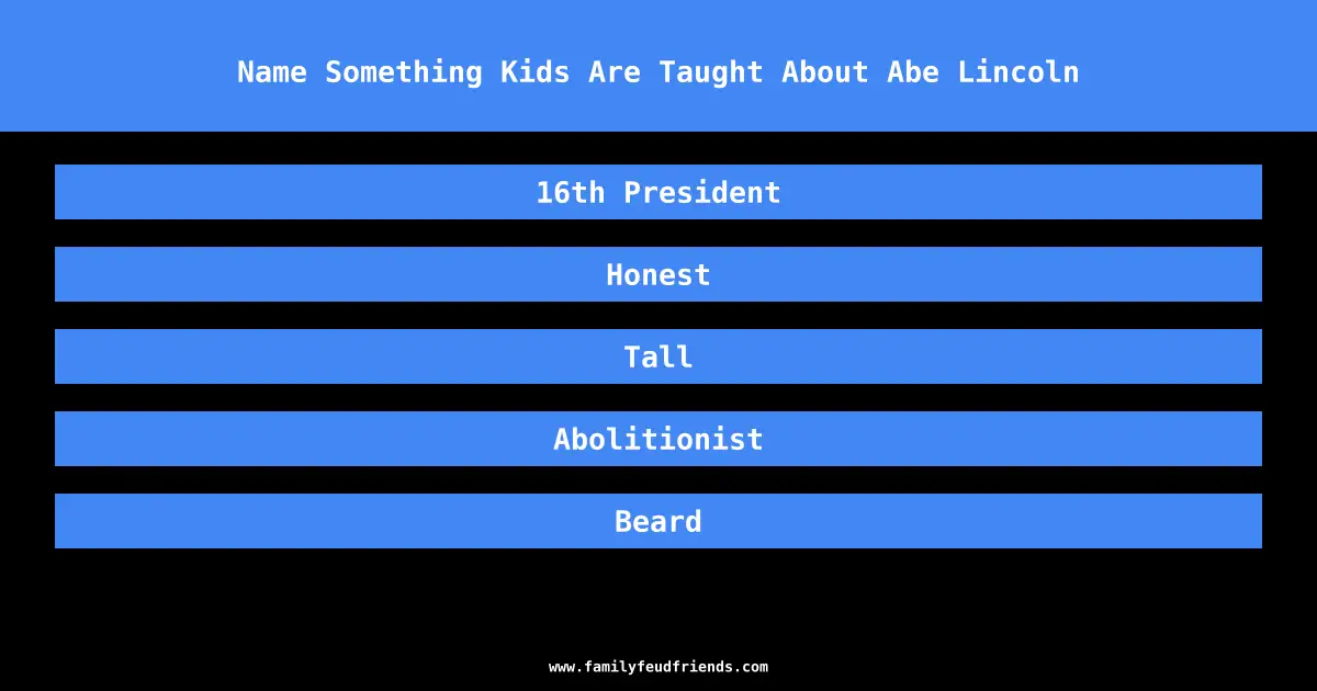 Name Something Kids Are Taught About Abe Lincoln answer