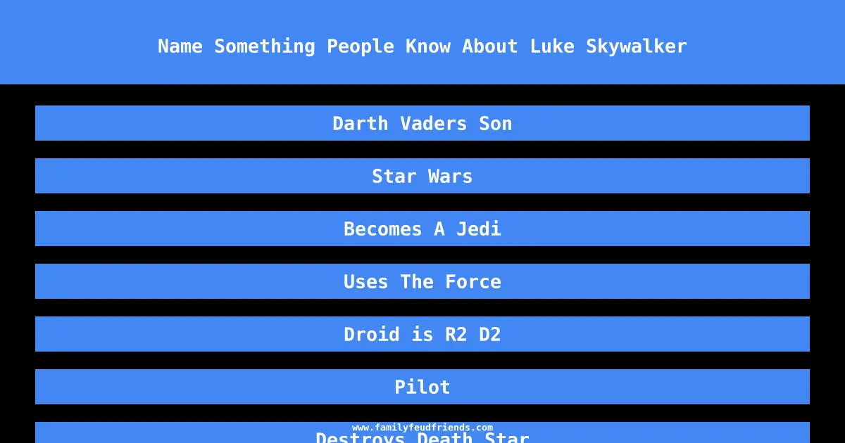 Name Something People Know About Luke Skywalker answer