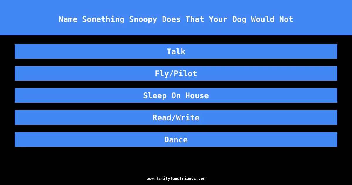 Name Something Snoopy Does That Your Dog Would Not answer