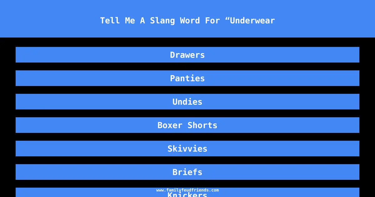 Tell Me A Slang Word For “Underwear answer