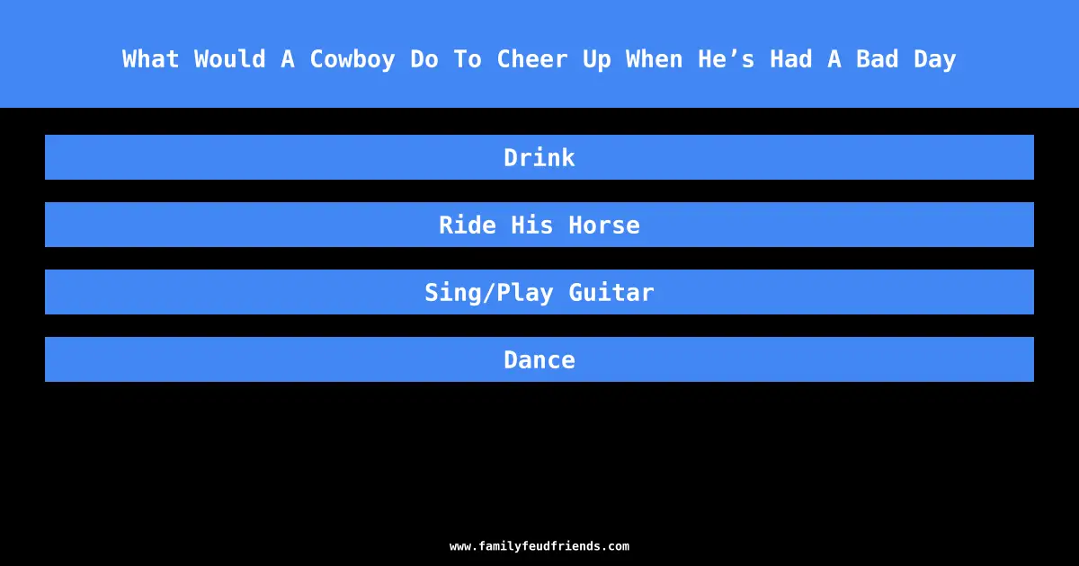 What Would A Cowboy Do To Cheer Up When He’s Had A Bad Day answer
