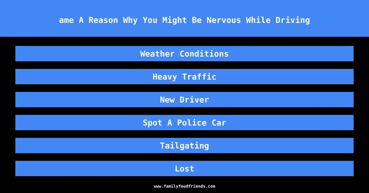 ame A Reason Why You Might Be Nervous While Driving answer