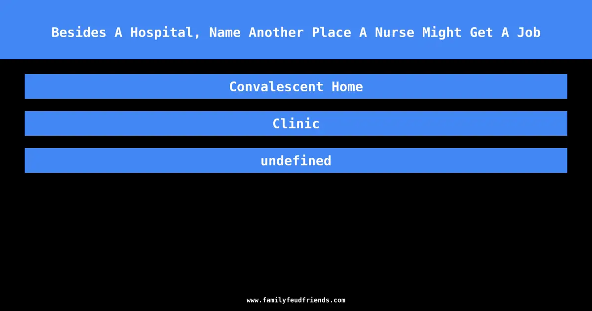 Besides A Hospital, Name Another Place A Nurse Might Get A Job answer