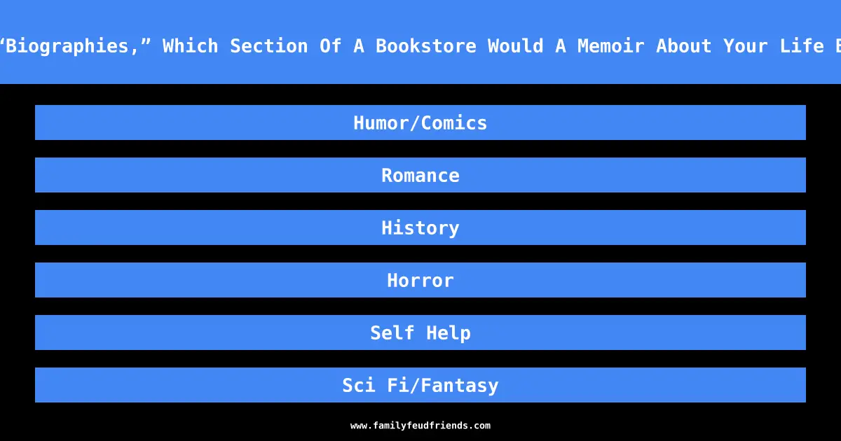 Besides “Biographies,” Which Section Of A Bookstore Would A Memoir About Your Life Belong In answer