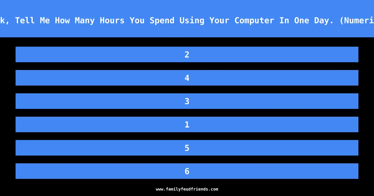 Besides For Work, Tell Me How Many Hours You Spend Using Your Computer In One Day. (Numeric Only Please.) answer