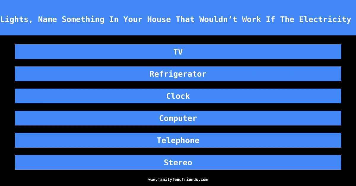Besides Lights, Name Something In Your House That Wouldn’t Work If The Electricity Went Out answer