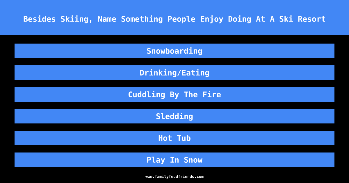 Besides Skiing, Name Something People Enjoy Doing At A Ski Resort answer