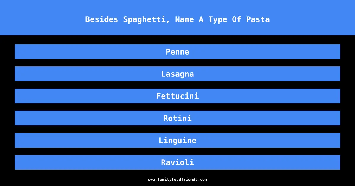Besides Spaghetti, Name A Type Of Pasta answer