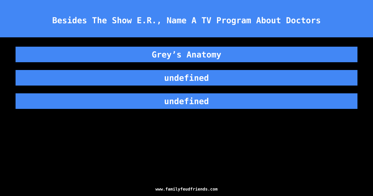 Besides The Show E.R., Name A TV Program About Doctors answer