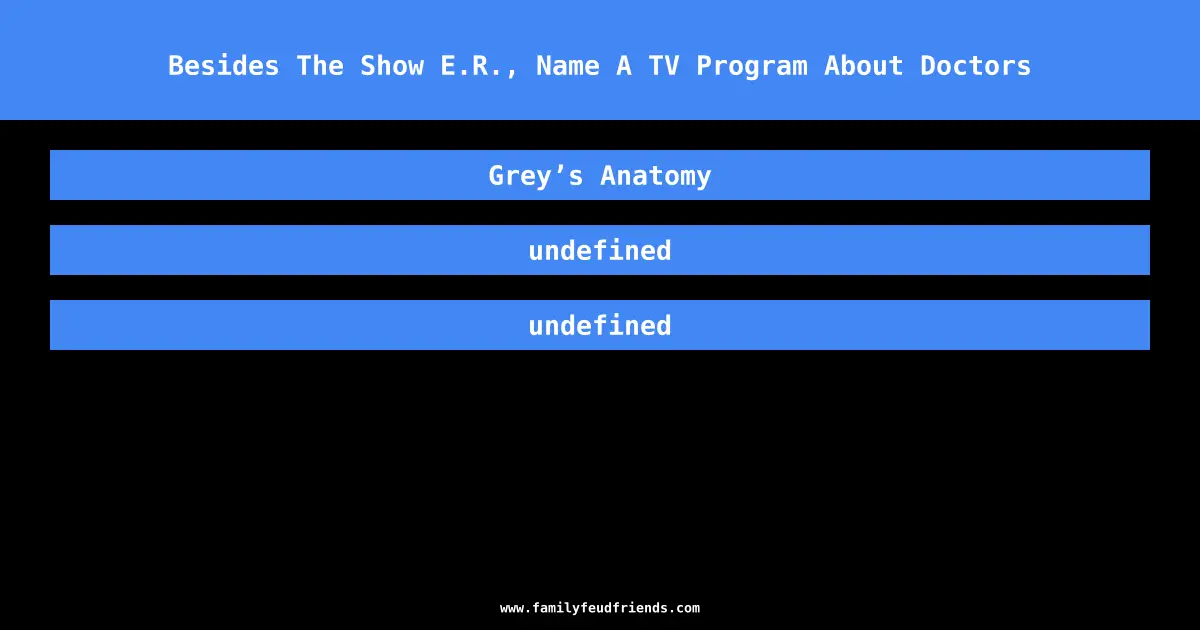 Besides The Show E.R., Name A TV Program About Doctors answer