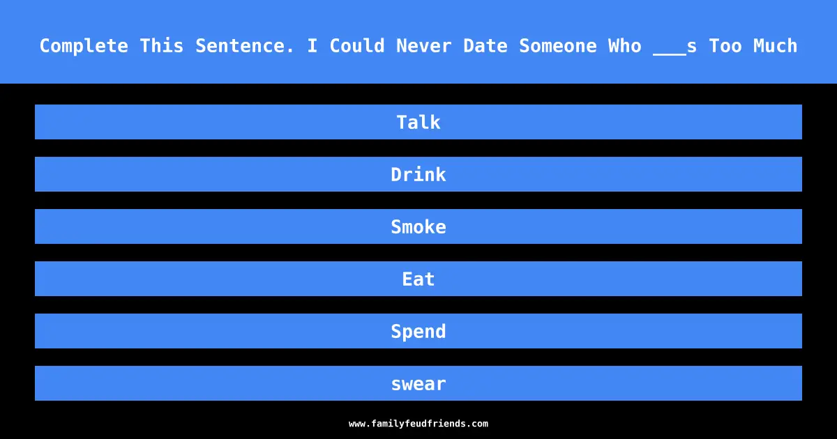 Complete This Sentence. I Could Never Date Someone Who ___s Too Much answer