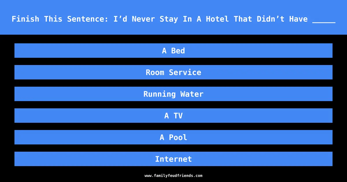 Finish This Sentence: I’d Never Stay In A Hotel That Didn’t Have _____ answer