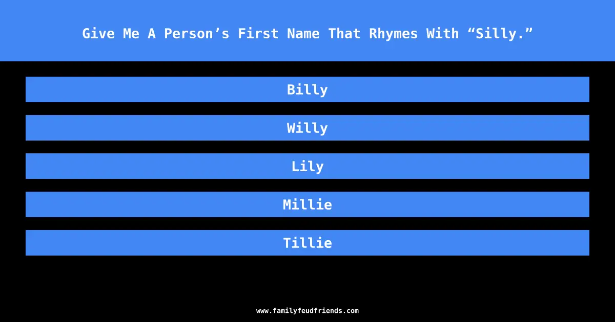 Give Me A Person’s First Name That Rhymes With “Silly.” answer