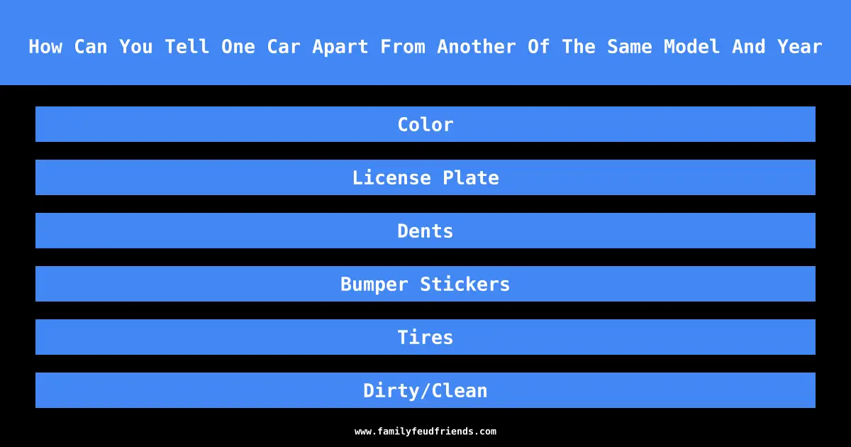 How Can You Tell One Car Apart From Another Of The Same Model And Year answer