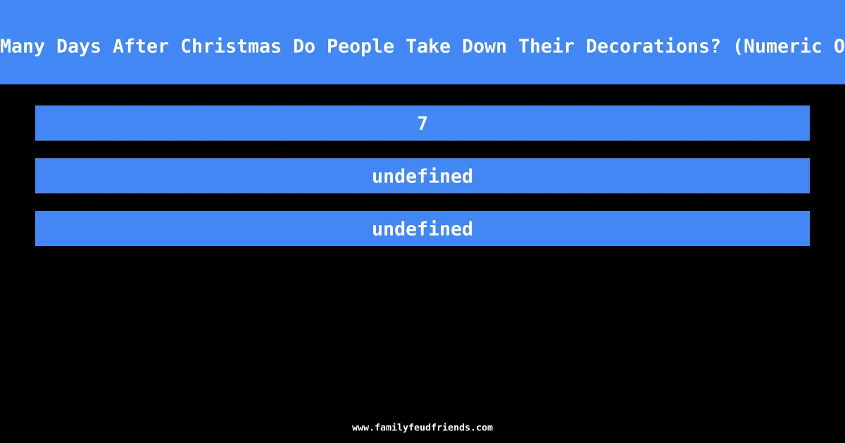 How Many Days After Christmas Do People Take Down Their Decorations? (Numeric Only) answer