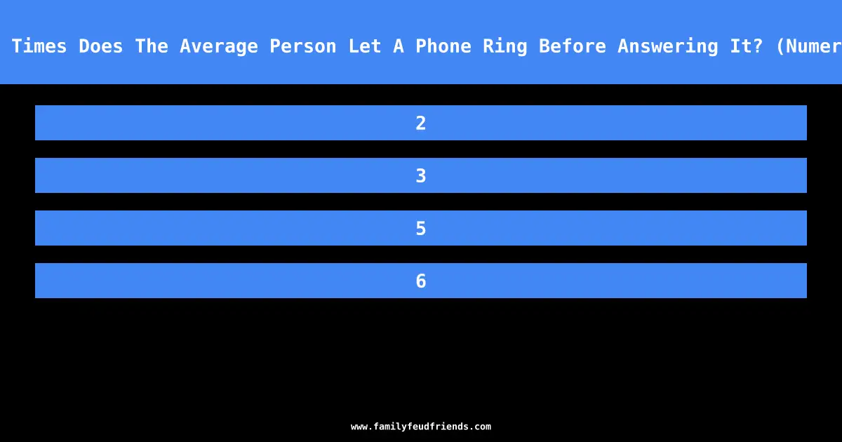How Many Times Does The Average Person Let A Phone Ring Before Answering It? (Numeric Only) answer