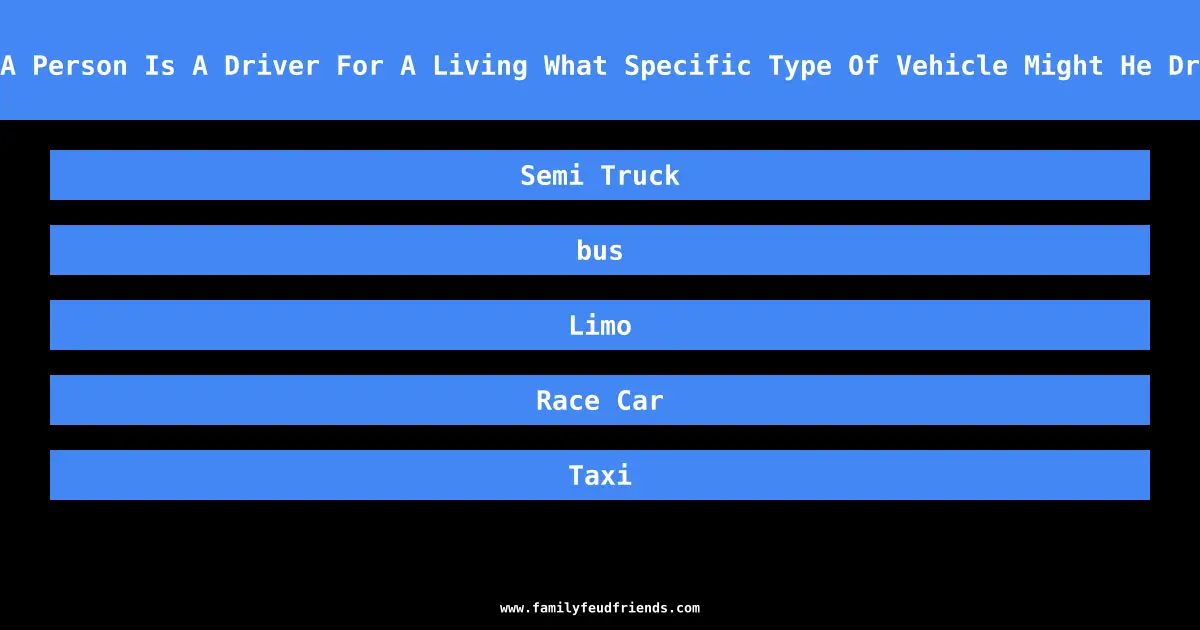 If A Person Is A Driver For A Living What Specific Type Of Vehicle Might He Drive answer