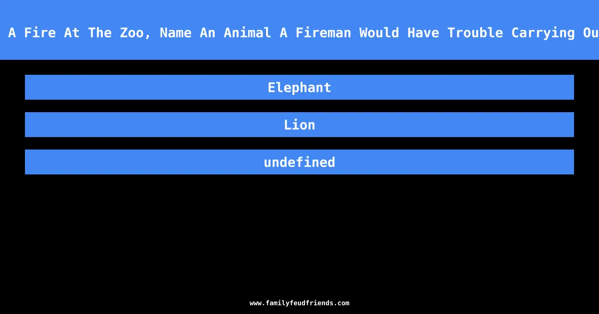 If There Was A Fire At The Zoo, Name An Animal A Fireman Would Have Trouble Carrying Out By Himself answer