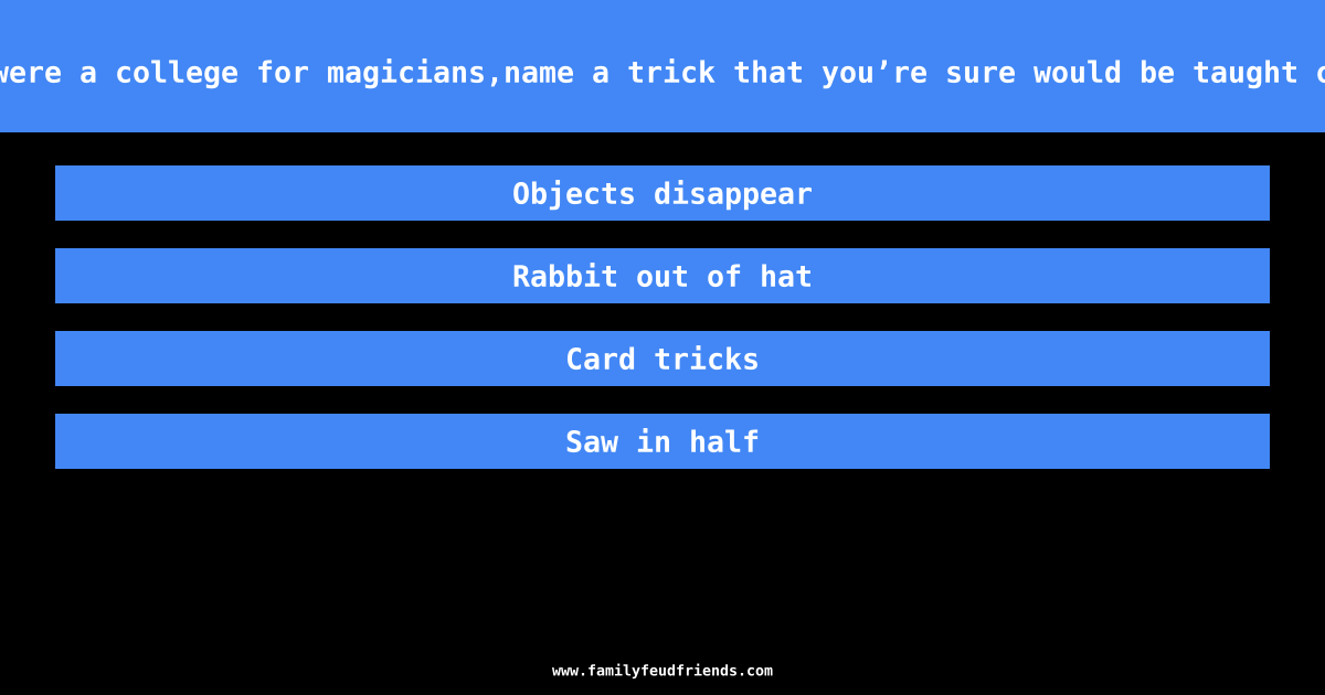 If there were a college for magicians,name a trick that you’re sure would be taught on day one answer