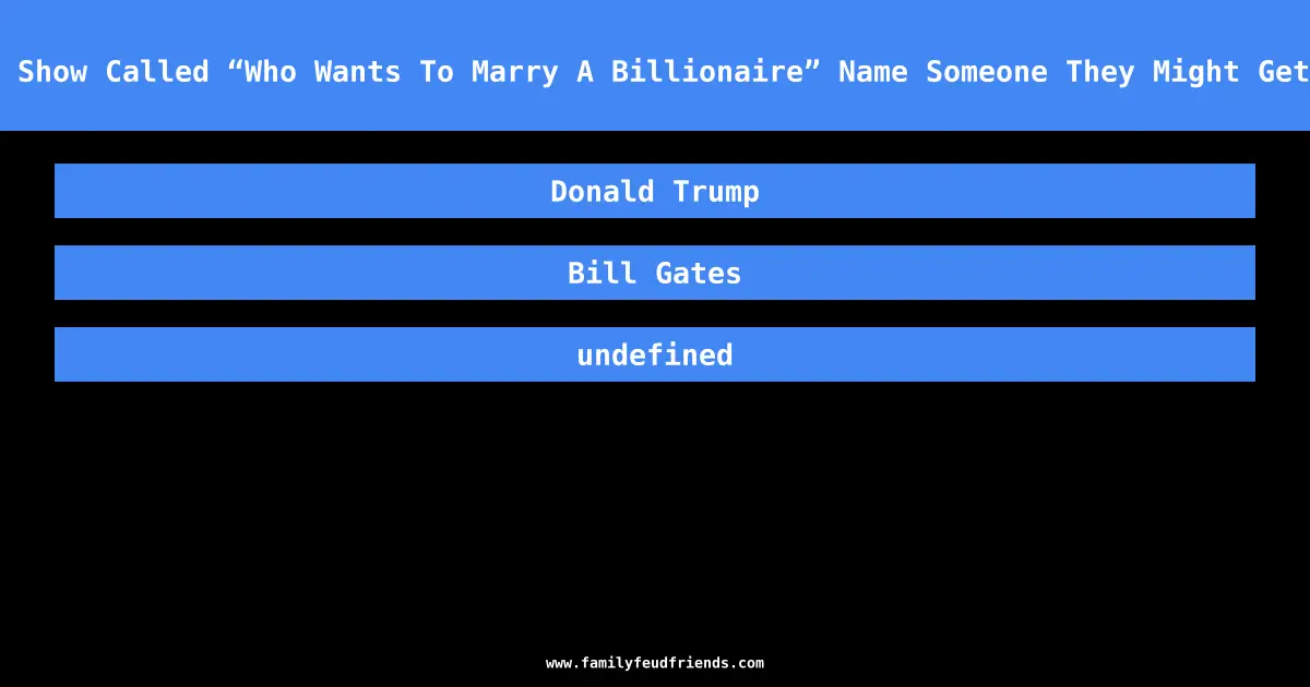 If They Did A Show Called “Who Wants To Marry A Billionaire” Name Someone They Might Get As The Groom answer