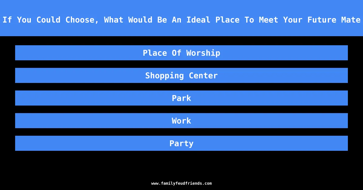 If You Could Choose, What Would Be An Ideal Place To Meet Your Future Mate answer