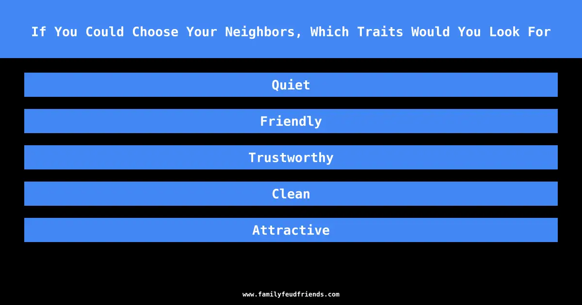 If You Could Choose Your Neighbors, Which Traits Would You Look For answer