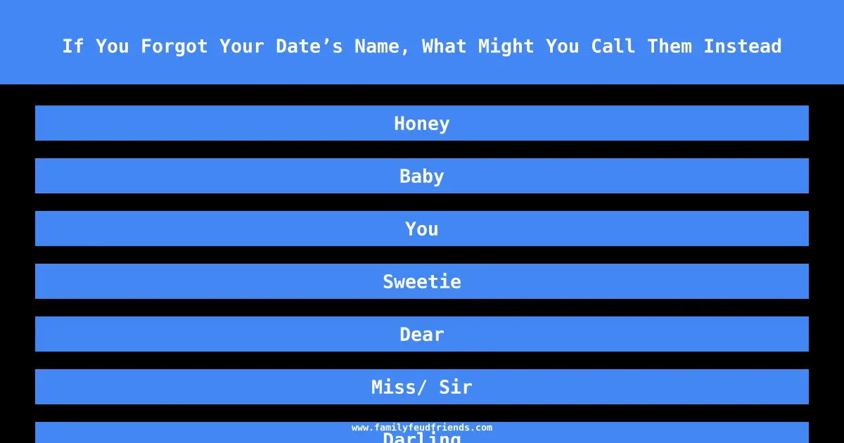If You Forgot Your Date’s Name, What Might You Call Them Instead answer