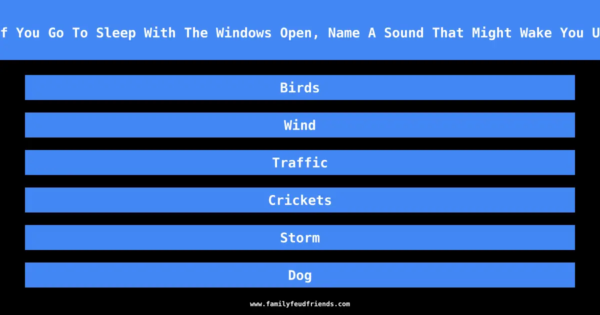 If You Go To Sleep With The Windows Open, Name A Sound That Might Wake You Up answer