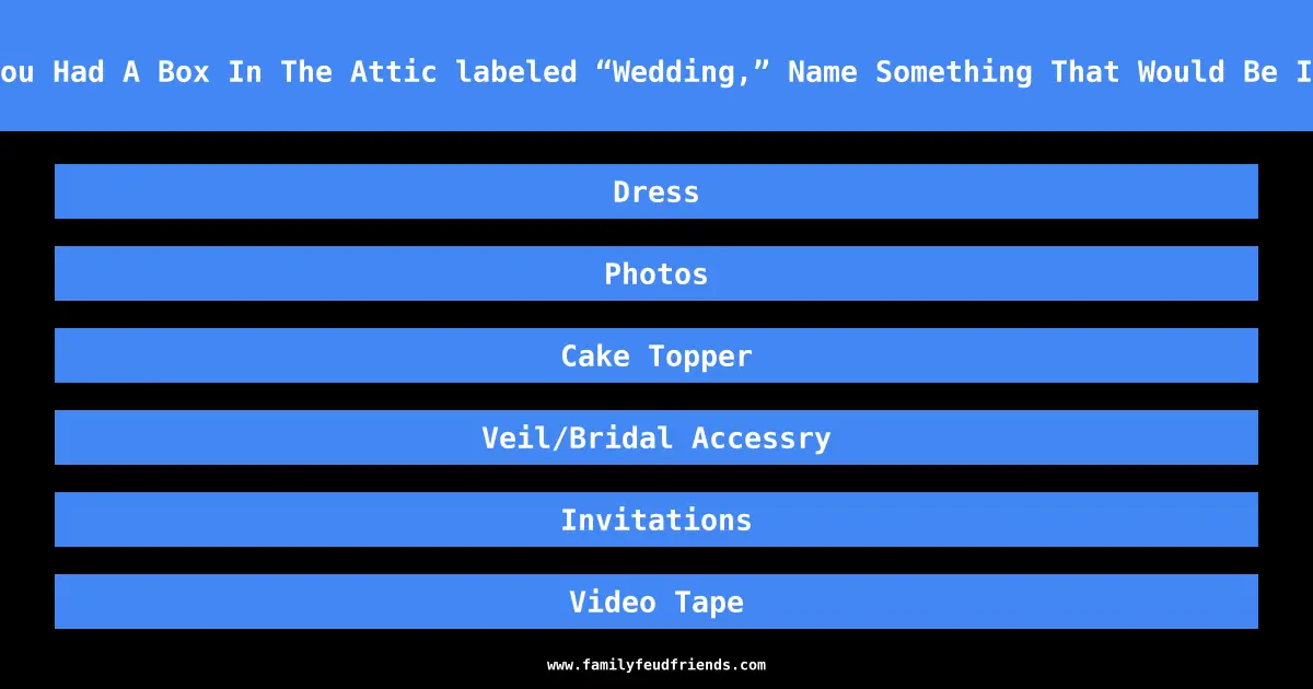 If You Had A Box In The Attic labeled “Wedding,” Name Something That Would Be In It answer