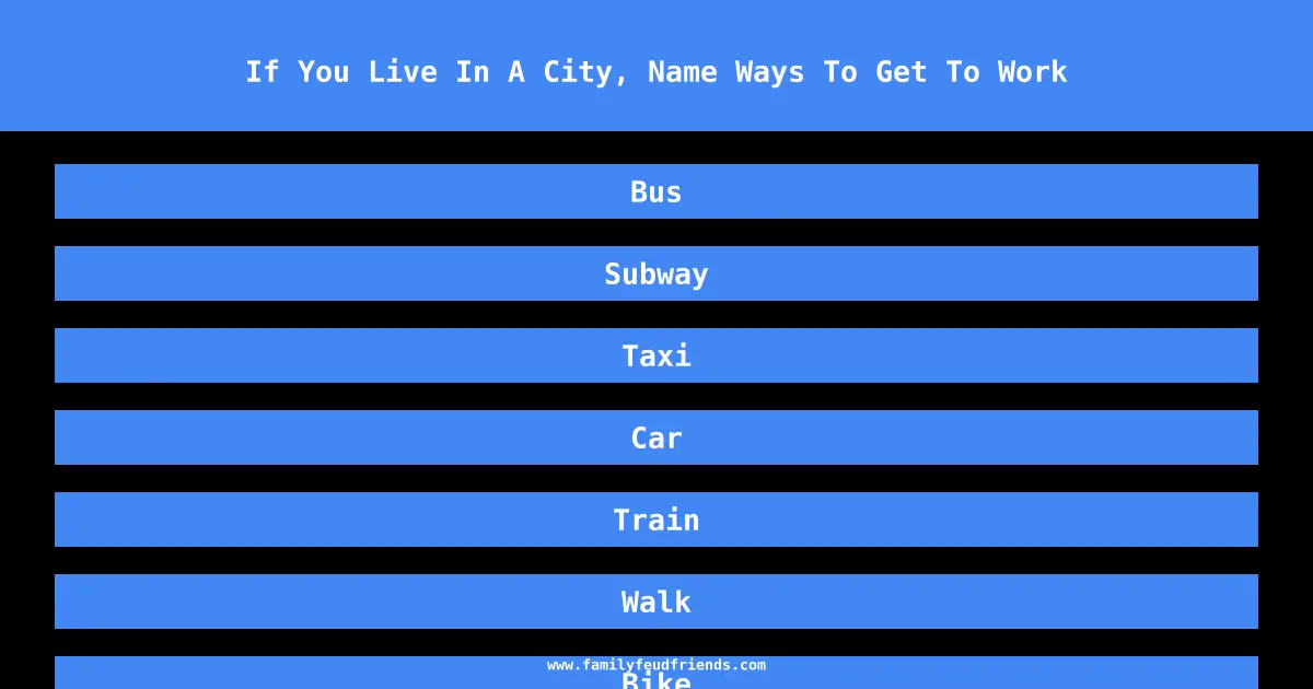 If You Live In A City, Name Ways To Get To Work answer