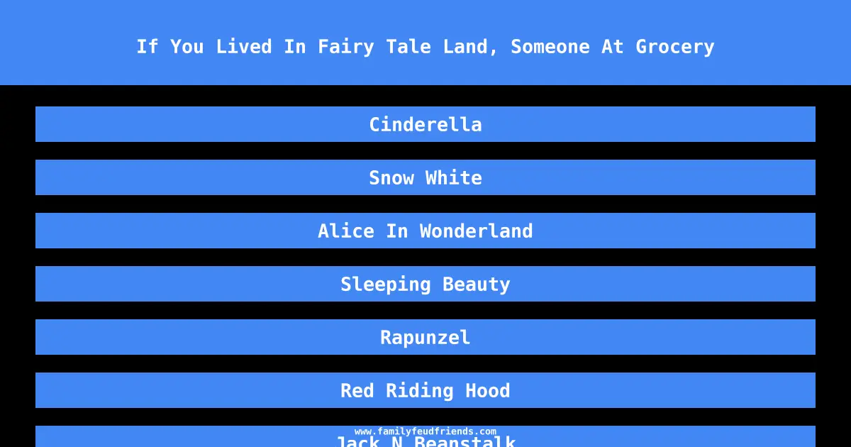 If You Lived In Fairy Tale Land, Someone At Grocery answer